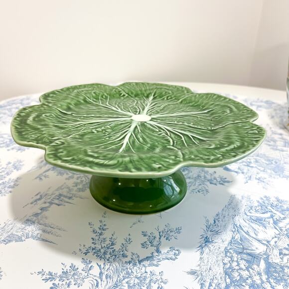 Bordallo Pinheiro Cabbage Leaf Green Large 12” Cake Stand Made in Portugal EUC - Picture 1 of 6